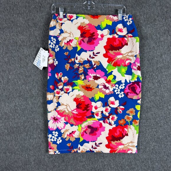 LuLaRoe Cassie Skirt Womens XL Blue Floral Print Stretch Pencil Pull On Spring - Picture 10 of 13